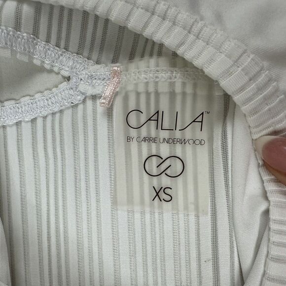 CALIA by Carrie Underwood Size XS White Mesh Back Cap Sleeve Active Top Stretch - Picture 8 of 9